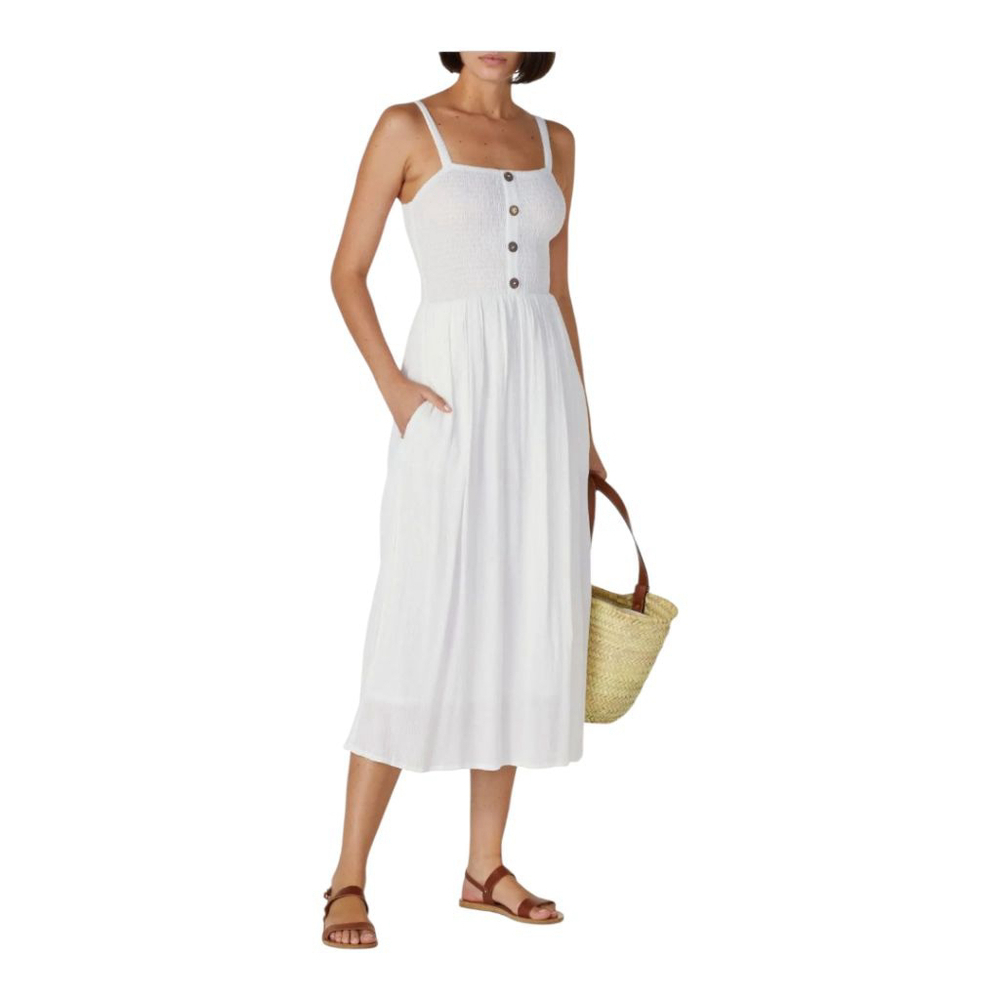 Louna 3 Button Midi Dress In White - Picture 2 of 7